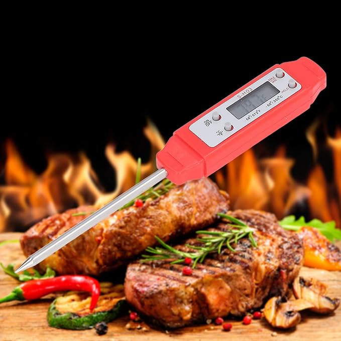 Digital Food Thermometer, Digital Food Thermometer Automatic Calibration Pen High Accuracy Electronic Pocket Thermometer Yellow for Home Use, Multifunctional Accessory (Red) - Image 2