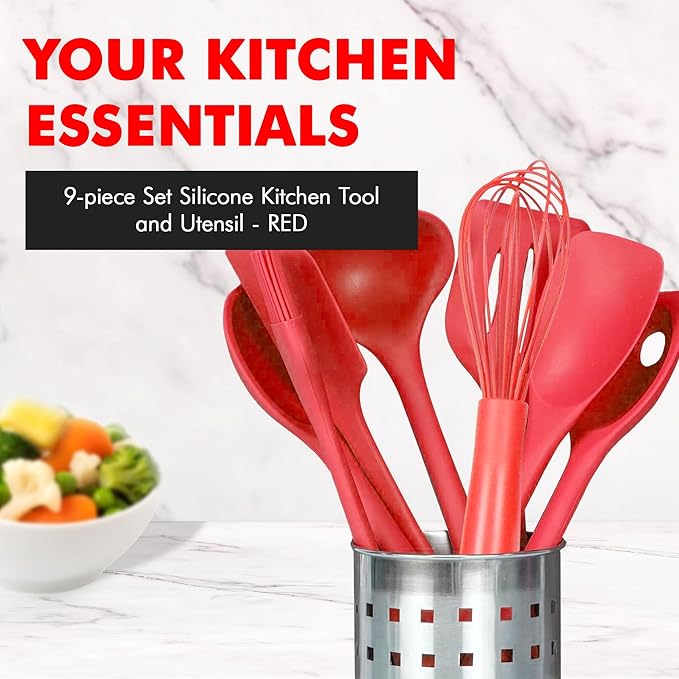 Chef Craft Premium Silicone Kitchen Tool and Utensil Set, 9 Piece, Red - Image 2
