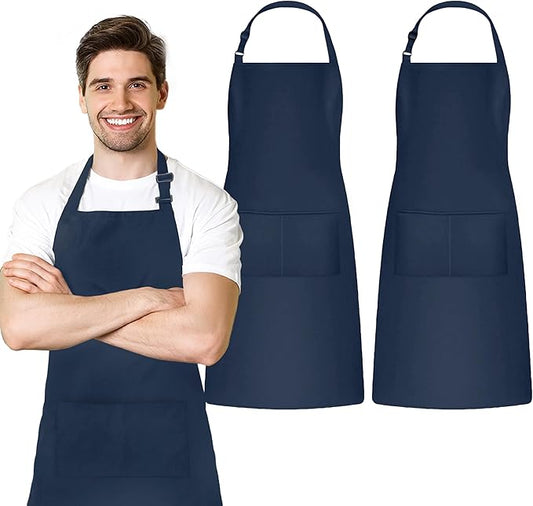Adjustable Bib Apron 100% Polyester Kitchen Aprons Waterdrop Resistant Aprons with Adjustable Strap, Pockets & Long Ties
