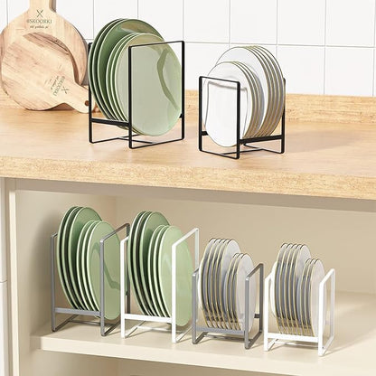 2 Pack Large Plate Holders Organizers Upright Cabinet Dish Drying Racks Metal Plate Dish Organizers Racks Stands for Countertop and Cupboard 7.87in. x 6.29in. x 4.52in. Black