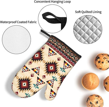 Southwestern Aztec Oven Mitts and Pot Holders Set of 3, Heat Resistant Non-Slip Navajo Pattern Oven Gloves with Hot Pad, Native American Boho Kitchen Decor Gloves for Chef Cooking Baking Grilling BBQ - Image 6