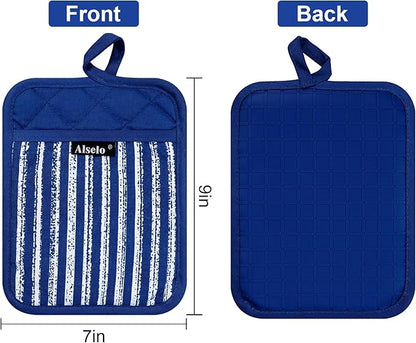 Alselo Silicone Pot Holders Set of 3 Heat Resistant & Non Slip Potholders, Professional Oven Hot Pads with Pockets Mitts for Kitchen Cooking Baking Barbecue (Cobait Blue, 3) - Image 2