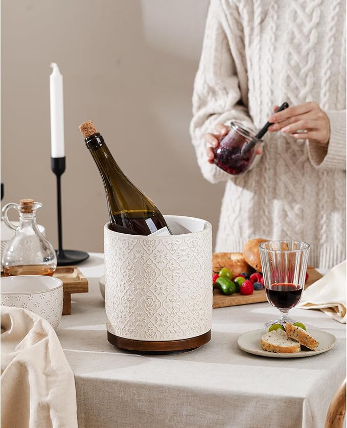 Kitchen Utensil Holder, 360° Rotating Extra Large Ceramic Utensil Holder with Embossed Pattern, 7.3” Cooking Utensil Crocks for Kitchen Countertop, Home Decor, Off-White - Image 7