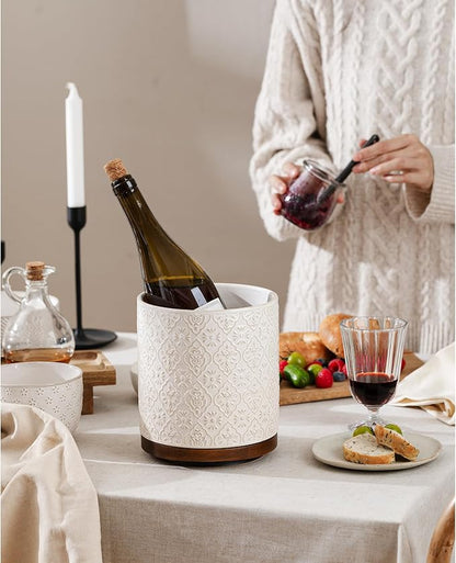 Kitchen Utensil Holder, 360° Rotating Extra Large Ceramic Utensil Holder with Embossed Pattern, 7.3” Cooking Utensil Crocks for Kitchen Countertop, Home Decor, Off-White - Image 7