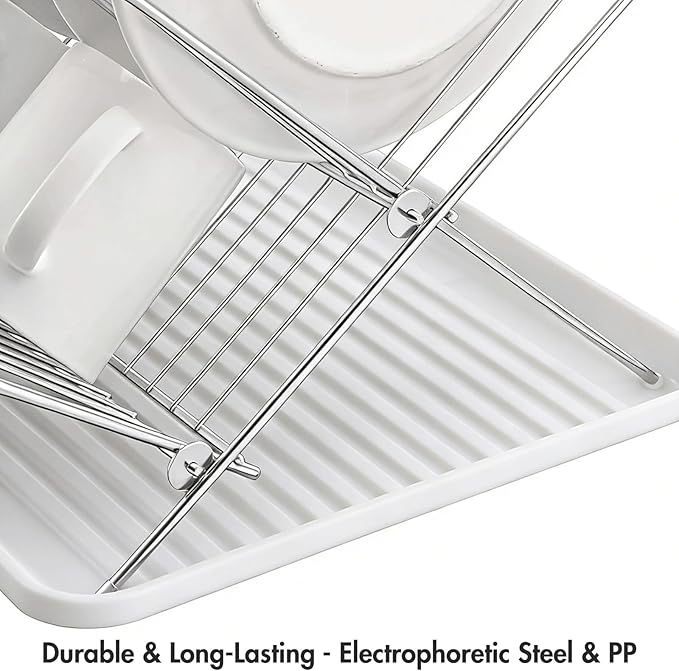 Youeon Foldable Dish Drying Rack with Drip Tray, Stainless Steel 2 Tier Dish Drainer Rack, Collapsible Dish Drainer, Folding Dish Rack for Kitchen Sink, Countertop, Cutlery, Plates, Dishes - Image 5