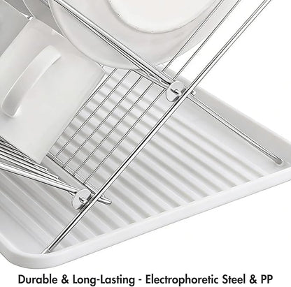 Youeon Foldable Dish Drying Rack with Drip Tray, Stainless Steel 2 Tier Dish Drainer Rack, Collapsible Dish Drainer, Folding Dish Rack for Kitchen Sink, Countertop, Cutlery, Plates, Dishes - Image 5