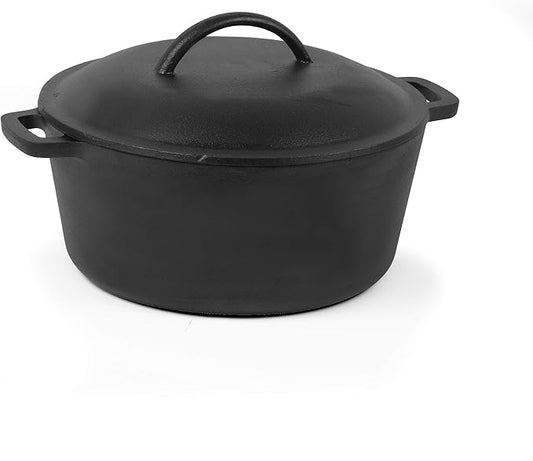 Commercial Chef 5-Qt. Dutch Oven with Lid, Pre-Seasoned Cast Iron, Integrated Handles, Works on All Cooktops Including Induction, Outdoor Cookware for Campfires or Grills, CHFL545 by CommercialChef