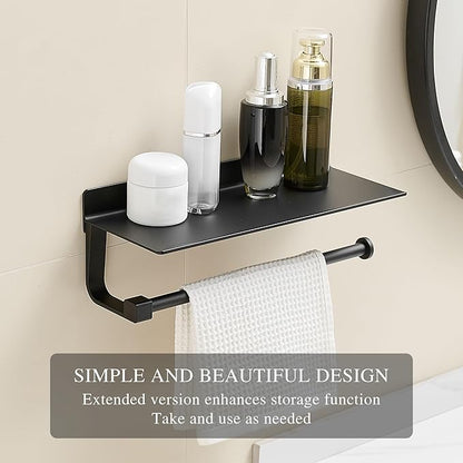Hand Towel Holder for Bathroom -Paper Towel Holder Wall Mount - for Bathroom Black Paper Towel Holder with Shelf -Kitchen Towel Holder Black