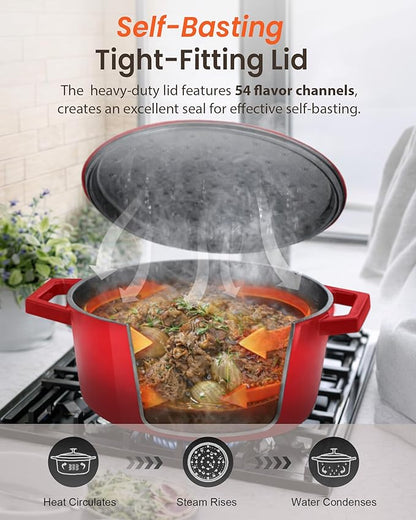 Nuwave 6QT Healthy Enameled Cast Iron Dutch Oven Pot with Lid, Heavy Duty 7-Layer Enamel, Enhanced Rust Protection, Dual Handles, Oven Safe to 500°F for Sourdough Bread Baking, Braise, Stew, Roast