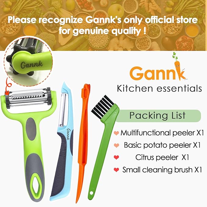 GANNK Potato Apple Vegetable Peelers for Kitchen, I and Y Peelers for Fruit Veggie Potatoes Carrot Cucumber, 3 in 1 Blade Spin Design With Julienne Function - Image 6