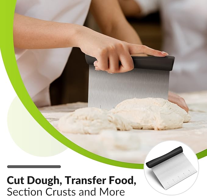 Rainspire Bench Scraper, Stainless Steel Dough Scraper, Pastry Scraper, Pizza and Dough Cutter Multi-Purpose Scraper/Chopper, Pizza Cutter Food Chopper Baking Supplies Kitchen Gadgets, Black - Image 3