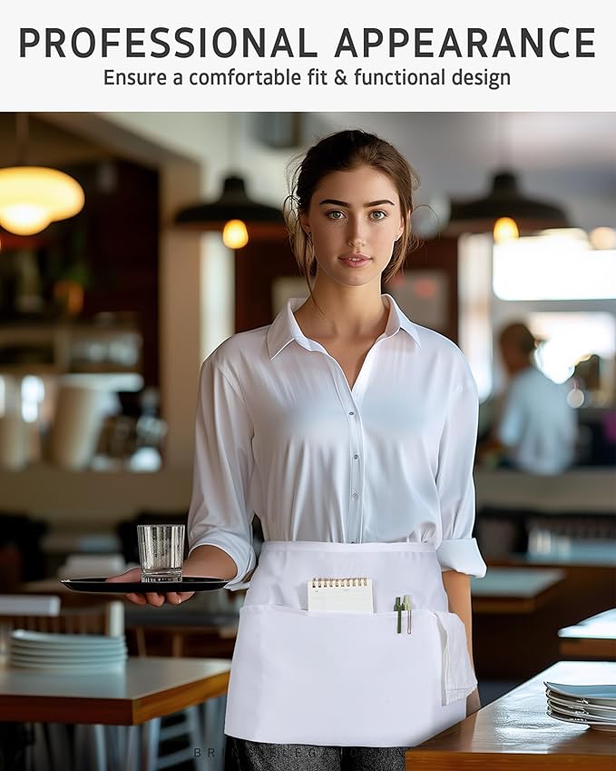 Syntus Server Apron for Men Women, Waitress Waist Apron, Black 1/3/12 Packs - Image 7