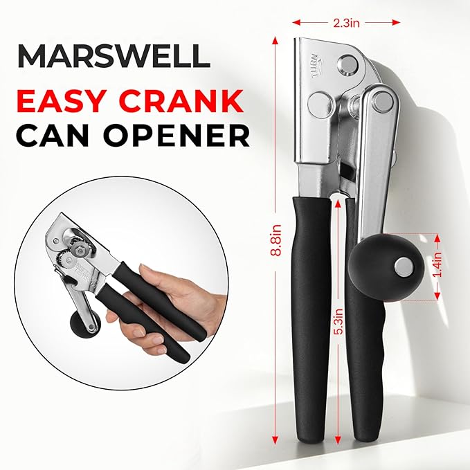 MARSWELL Heavy Duty Can Opener for Large Cans, Extra-Long Handles & Oversized Knob for Easy Cranking, Commercial Manual Hand Crank Opener Opens Big #10 Cans Smoothly, Strong All-Steel Construction - Image 7
