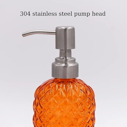 16 oz Diamond Pattern Glass Soap Dispenser, Kitchen and Bathroom Refillable Soap Dispenser with Rust Resistant Stainless Steel Pump for Hand Soap, Lotion Glass Liquid Dispenser (2pack) - Image 4
