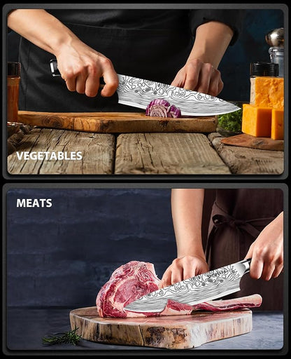 MOSFiATA 8" Super Sharp Professional Chef's Knife with Finger Guard and Knife Sharpener, German High Carbon Stainless Steel EN1.4116 with Micarta Handle and Gift Box - Image 6