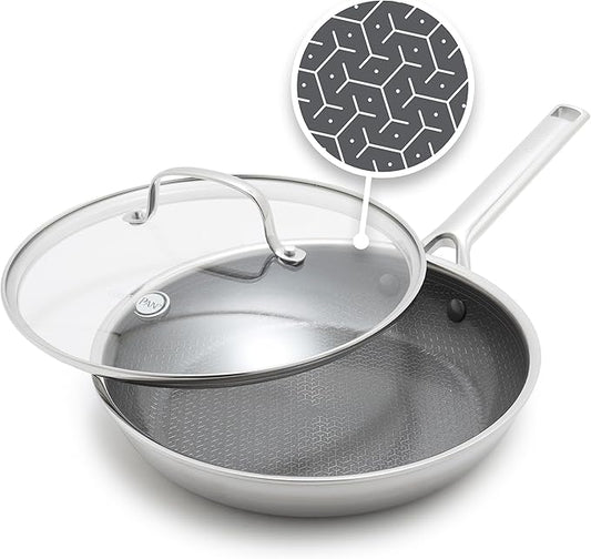 GreenPan Hybrid 12” Nonstick Stainless Steel Frying Pan with Lid, APEX Tri-Ply Thermobond PFAS-Free Ceramic Skillet, Induction & All Cooktop Compatible, Oven Temp to 850°F, Dishwasher Safe, Silver