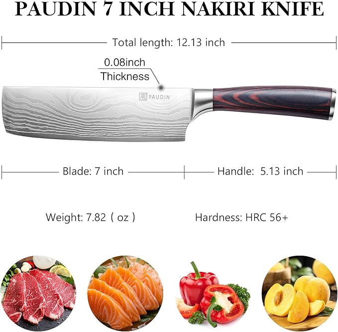 PAUDIN Nakiri Knife - 7" Razor Sharp Meat Cleaver and Vegetable Kitchen Knife, High Carbon Stainless Steel, Multipurpose Asian Chef Knife for Home and Kitchen with Ergonomic Handle - Image 2