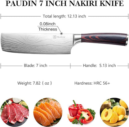 PAUDIN Nakiri Knife - 7" Razor Sharp Meat Cleaver and Vegetable Kitchen Knife, High Carbon Stainless Steel, Multipurpose Asian Chef Knife for Home and Kitchen with Ergonomic Handle - Image 2