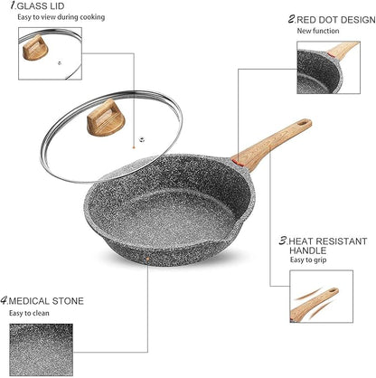 Starunder Induction Nonstick Skillet Frying Pan With Lid,Swiss Granite Omelette Pan, Scratch-Resistant Safe Cookware Set，PFOA Free(8 inch) - Image 5