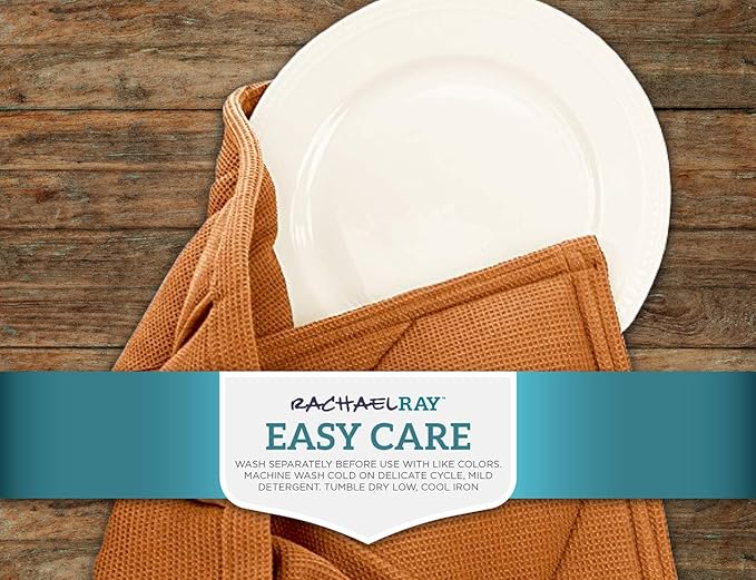 Rachael Ray Kitchen Towel, Oven Glove Moppine - 2-in-1 Ultra Absorbent Kitchen Towels with Heat Resistant Padded Pockets Like Pot Holders and Oven Mitts to Handle Hot Cookware - Burnt Orange, 2 Pack