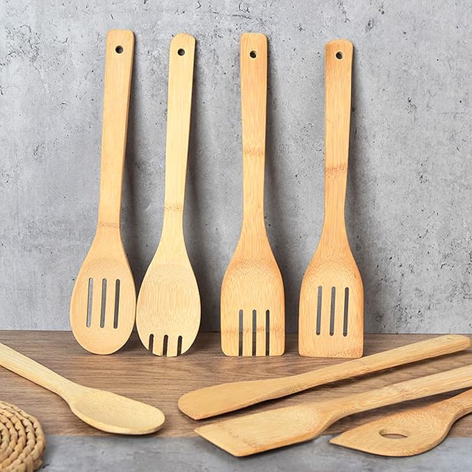 DEAYOU 16 PCS Bamboo Kitchen Utensils, Wood Spoons Spatula Set for Cooking, Nonstick Natural Cooking Utensils for Cookware, Wok, Everyday Use, Mothers Day Gifts, Housewarming Gifts - Image 7