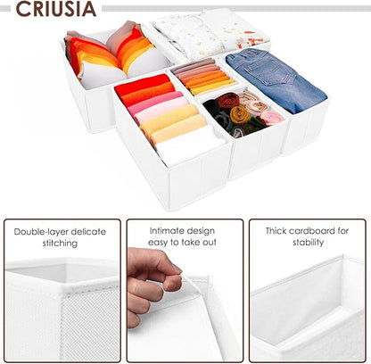 Criusia 6 Pack Clothes Drawer Organizer, Fabric Foldable Closet Dresser Drawer Organizer for Clothing, Bra Sock Underwear Drawer Organizer for Nursery Dorm Bedroom Organization (6 Bins, White) - Image 2