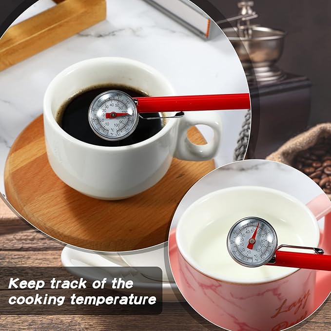 Xuhal 12 Pcs Stainless Steel Kitchen Thermometer with 5 Inch Long Stem 1 Inch Dial Thermometer Milk Frothing Food for Oven Probe Meat Grill BBQ Cooking Chocolate Water (Red) - Image 4