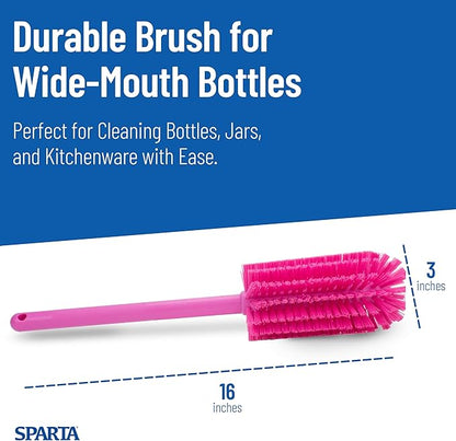 SPARTA Scrub Brush Bottle Brush, Dishwasher Safe Brush with Hanging Hole for Cleaning, Plastic, 16 Inches, Pink