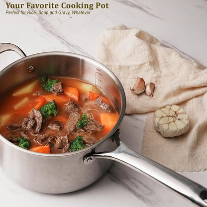 5 QT Saucepan with Lid,3-Ply Stainless Steel Stockpot,Professional Grade Cookware,Induction Compatible