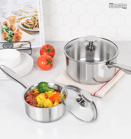 MICHELANGELO Stainless Steel Saucepan Set, 1QT & 3QT Saucepans with Lids, Nonstick Sauce Pan with Lid, Stainless Steel Pot Set 4 Pieces, Dishwasher Safe, Induction Compatible - Image 7