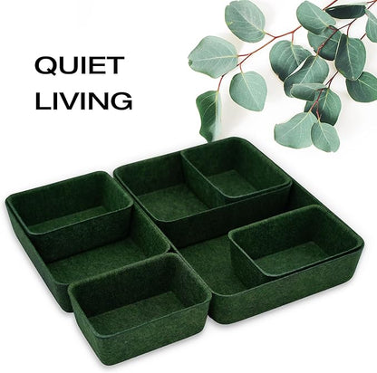Welaxy Drawer organizers trays felt storage bins drawers dividers organizer boxes for office home interior cozy decor gifts pack 7-piece (Forest Green)