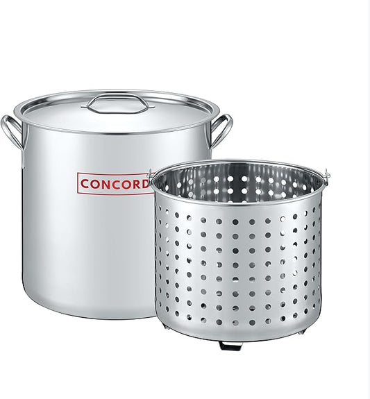 CONCORD 53 QT Stainless Steel Stock Pot w/Basket. Heavy Kettle. Cookware for Boiling by ConcordCookware