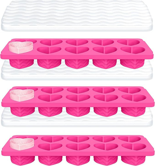 Ice Cube Tray with Lid – 3 Pack 2 Tbsp Ice Trays for Freezer, Stackable, BPA-Free, Easy Release Large Ice Cube Molds for Chocolate, Cocktails, Iced Coffee, Whiskey & Juice (10-heart cube,rose red)