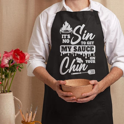 SANDJEST Funny Mens Aprons with Pockets for BBQ Grilling Cooking Grandpa Husband Apron for Birthday Christmas Father's Day