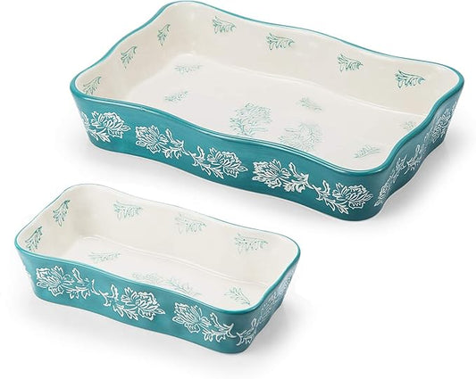Baking Dish Casserole Dish Ceramic Lasagna Pan 2-Pcs Bakeware Sets Baking Dishes Baking Set Baking Dish Set by wisenvoy