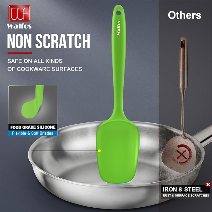 Walfos Silicone Spatula -600°F Heat Resistant Kitchen Scraper Spatulas, Strong Steel Core and One-Pieces Design, for Cooking Mixing Baking - BPA Free and Dishwasher Safe, Multicolor set of 5 - Image 5