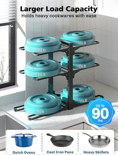 MUDEELA 6-Tier Pots and Pans Organizer under Cabinet, 13.78" Height Heavy Duty Pot and Pan Organizer Kitchen Cabinet Organization and Storage, Adjustable Pot Rack for Frying Pan, Cast Iron Skillet - Image 4