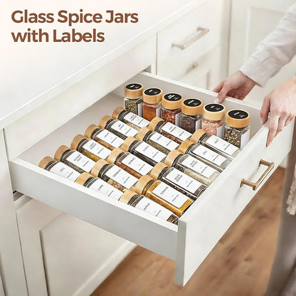 ComSaf Spice Jars with Label 4 oz 24Pcs, Glass Spice Jars with 6 Extra Shaker Inserts and 93 Labels, Seasoning Set with Bamboo Lids and Metal Funnel, Square Containers for Organization, Salt, Pepper - Image 9