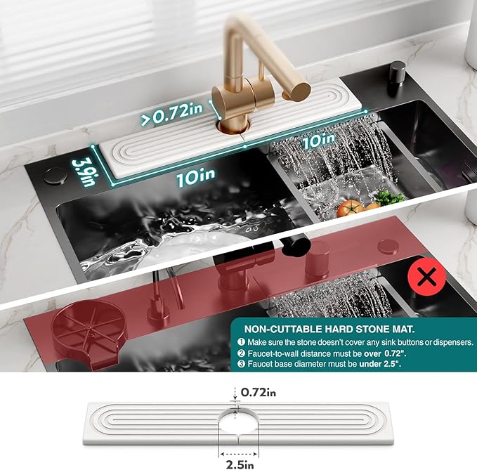 Eormoe Stone Faucet Mat for Kitchen Sink – Diatomite Drying Stone Mat & Sink Protector, Prevents Moisture – Sink Splash Guard Water-Absorbing Stone Tray for Bathroom Counter (Light Grey, 20" x 3.9") - Image 4