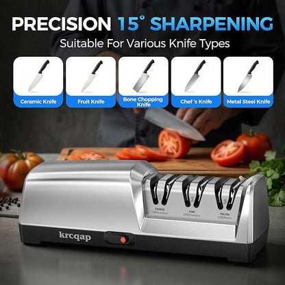 Knife Sharpener Electric for Kitchen - 3-Stage Kitchen Knife Sharpener - 15°Precision Angle Guide Knife Sharpeners - Stainless Steel Grinding Head-Portable and Useful-Fast Sharpening, Repair, Polish - Image 4