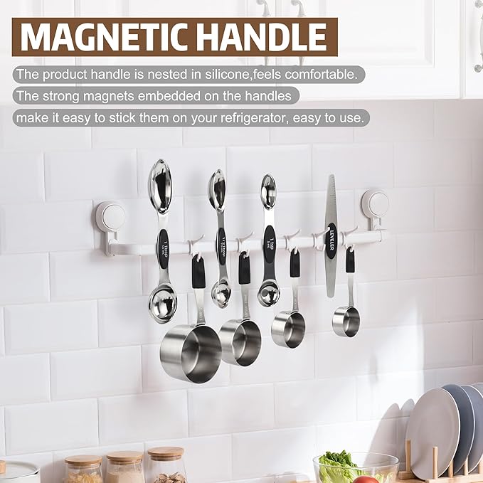 Magnetic Measuring cups and spoons Set, 5 Stainless Steel Magnetic Measuring Cup and 8 Double Sided Measuring Spoons with 1 Leveler，Kitchen Gadgets for Cooking & Baking - Image 3