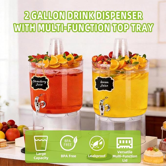 2 Gallon Beverage Dispenser for Parties, BPA-Free Drink Dispenser with No Drip Spigot, Juice Dispensers with Stand, Transparent Plastic Water Dispenser Countertop for Punch, and Drink Fountains - Image 6