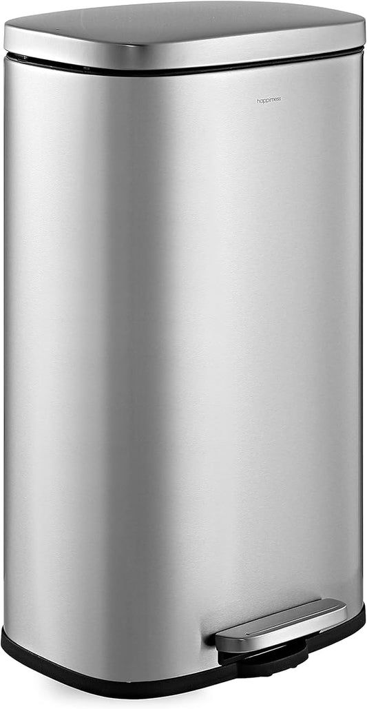 happimess HPM1011A Curtis 8-Gallon Step-Open Trash Can with Soft-Close Lid, Modern, Minimalistic, Fingerprint Proof for Home, Kitchen, Laundry Room, Office, Bedroom, Bathroom, Chrome by Happimess