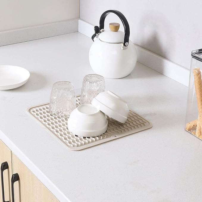 MicoYang Silicone Dish Drying Mat for Multiple Usage,Easy clean,Eco-friendly,Heat-resistant Silicone Mat for Kitchen Counter or Sink,Refrigerator or Drawer liner Tapioca M 12 inches x 12 inches - Image 6