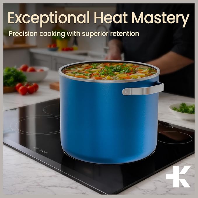 Bakken 12.5 Quart Ceramic Coated Stock Pot with Lid, Easy Clean Nonstick Pot, Tempered Glass Lid, Riveted Stainless Steel Handles, Oven Safe Up To 500°F, PTFE & PFAS Free, All Stove Compatible, Blue - Image 9