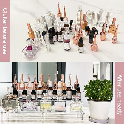 Acrylic Riser Display Shelf,3 Tier Display Riser for Amiibo Funko POP Figures,Display Stand Large Risers for Display Cupcake Perfume Organizer Cologne Makeup Collection Countertop Tabletop(2 PACKS)