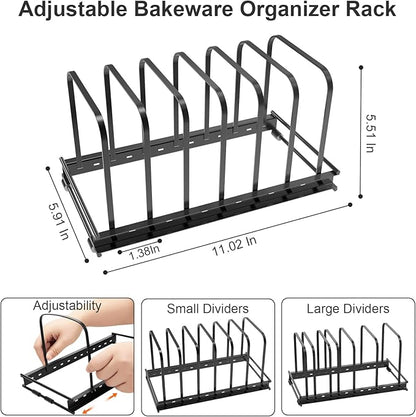 TEAMOLA Cutting Board Organizer, 2-Pack Baking Sheet Holder Rack - Metal Adjustable Bakeware Organizer Holder for Pot Pan Lids Divider Kitchen Cabinet Countertop Organization Storage Choice