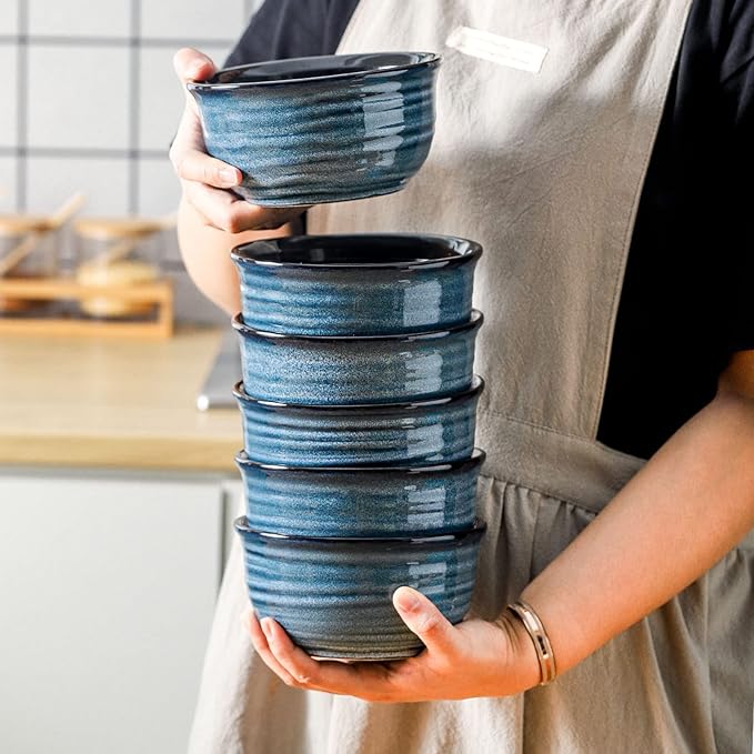 HASENSE Ceramic Cereal Bowls Set of 6, 20 Oz Navy Blue Stoneware Bowls, Farmhouse Bowls for Cereal, Soup, Rice, Pasta & Salad, Dishwasher & Microwave Safe - Image 2