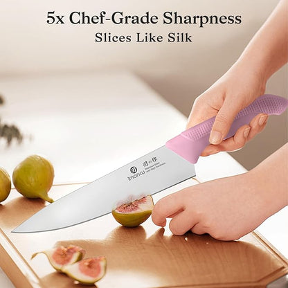 imarku Pink Kitchen Knife Set - 14-Piece Stainless Steel Knife Set with Block and Build-in Sharpener, Gift for Women, Anti-Slip Handle, Dishwasher Safe - Image 3
