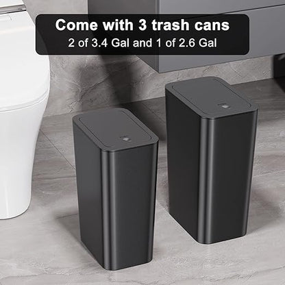 N. NETDOT Bathroom Trash Can with Lid 3 Pack Set, 2 Packs 4 Gal Slim Kitchen Trash Bin and 1 Pack 2.6Gal Garbage Can, Small Trash Can/Trash Bin/Waste Basket for Bedroom (Black, Pack of 3) - Image 7